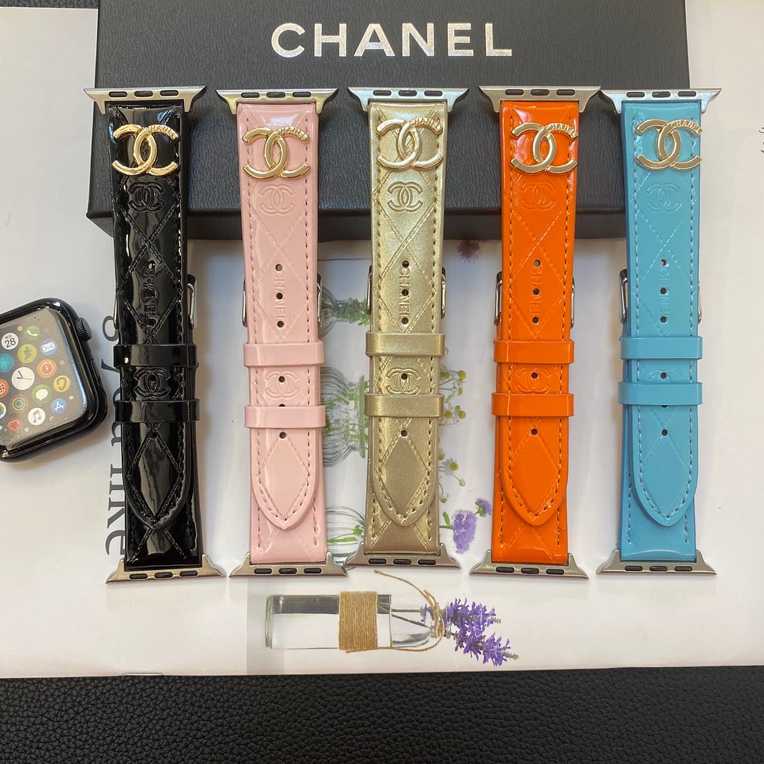 Tali Jam Tangan Apple Kulit Mengkilap dengan Logo Logam Mewah