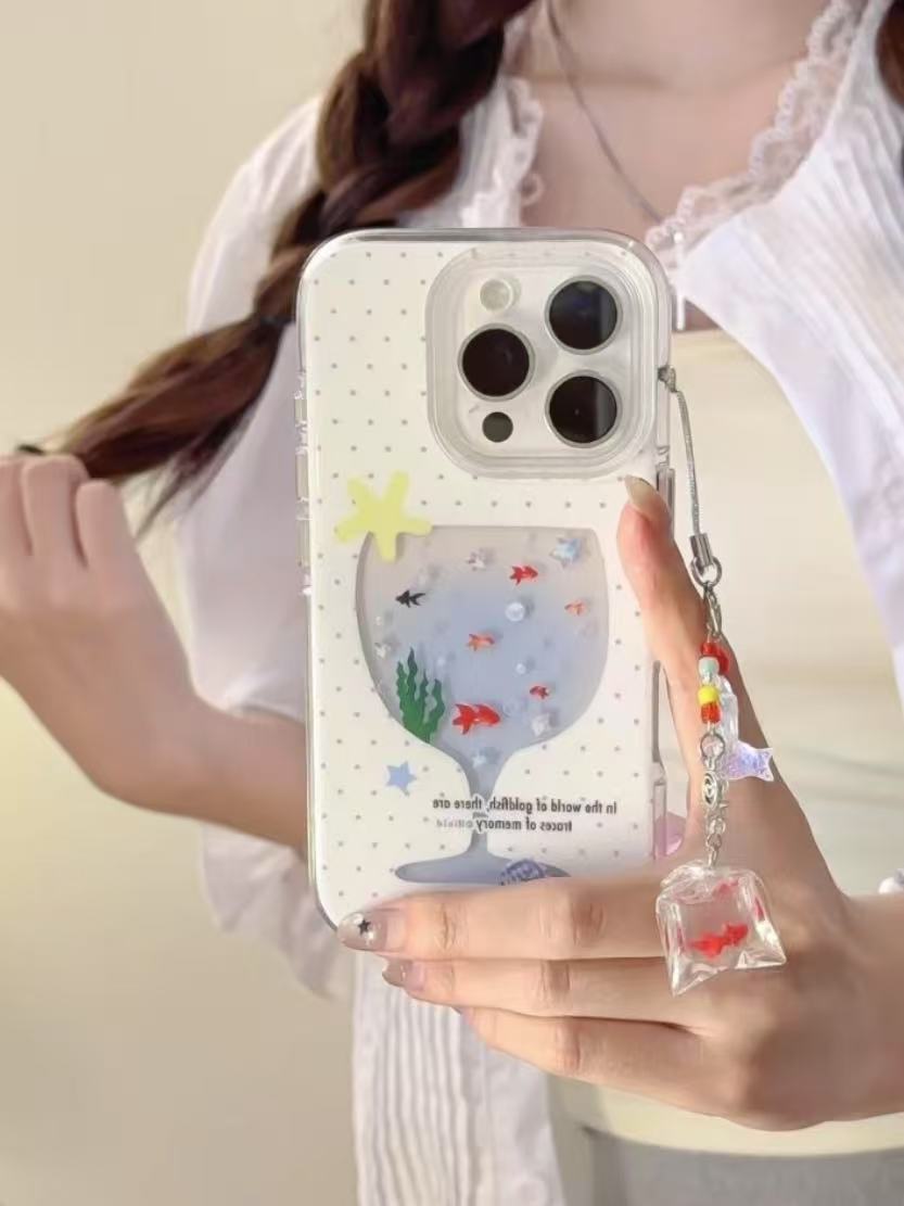 Wine glass goldfish bowl-iPhone Case