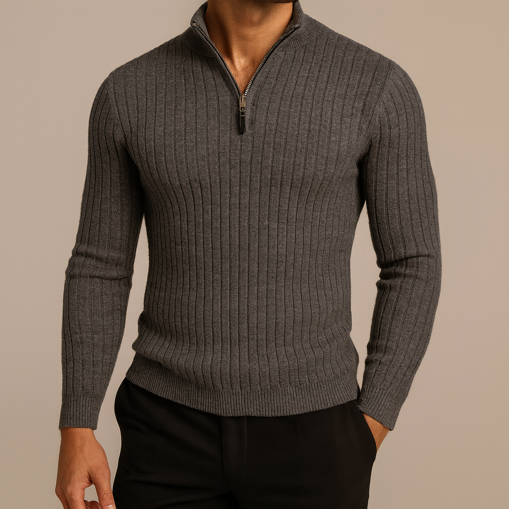 Adrian - High-Collar Half-Zip Sweater | By Julian & Claire Toronto