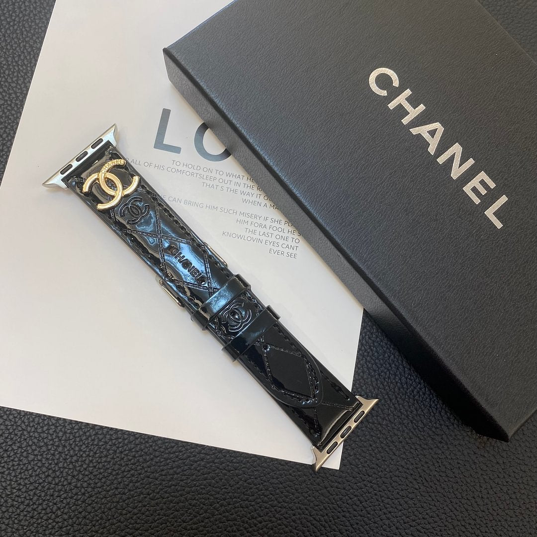 Tali Jam Tangan Apple Kulit Mengkilap dengan Logo Logam Mewah