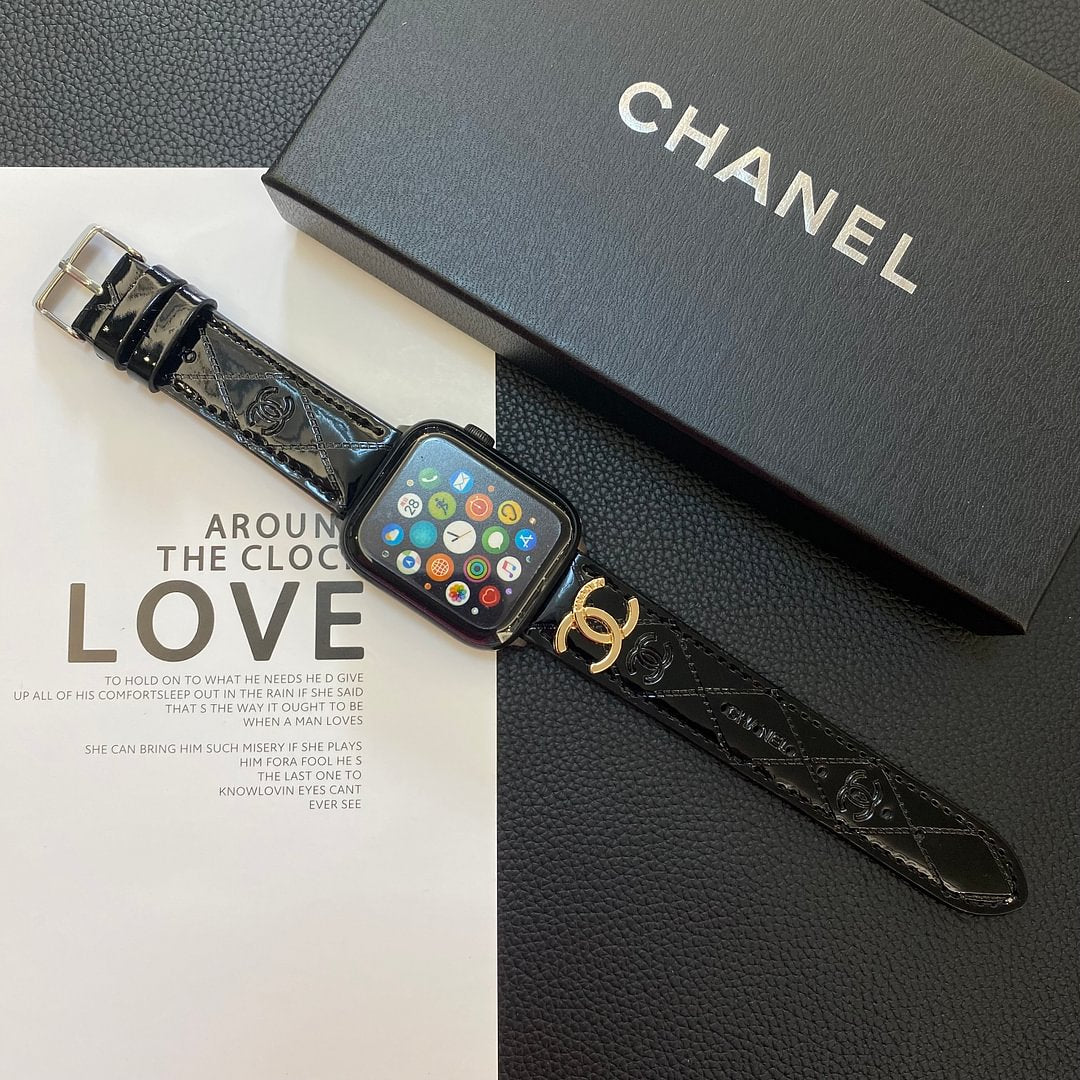 Tali Jam Tangan Apple Kulit Mengkilap dengan Logo Logam Mewah