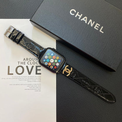 Tali Jam Tangan Apple Kulit Mengkilap dengan Logo Logam Mewah
