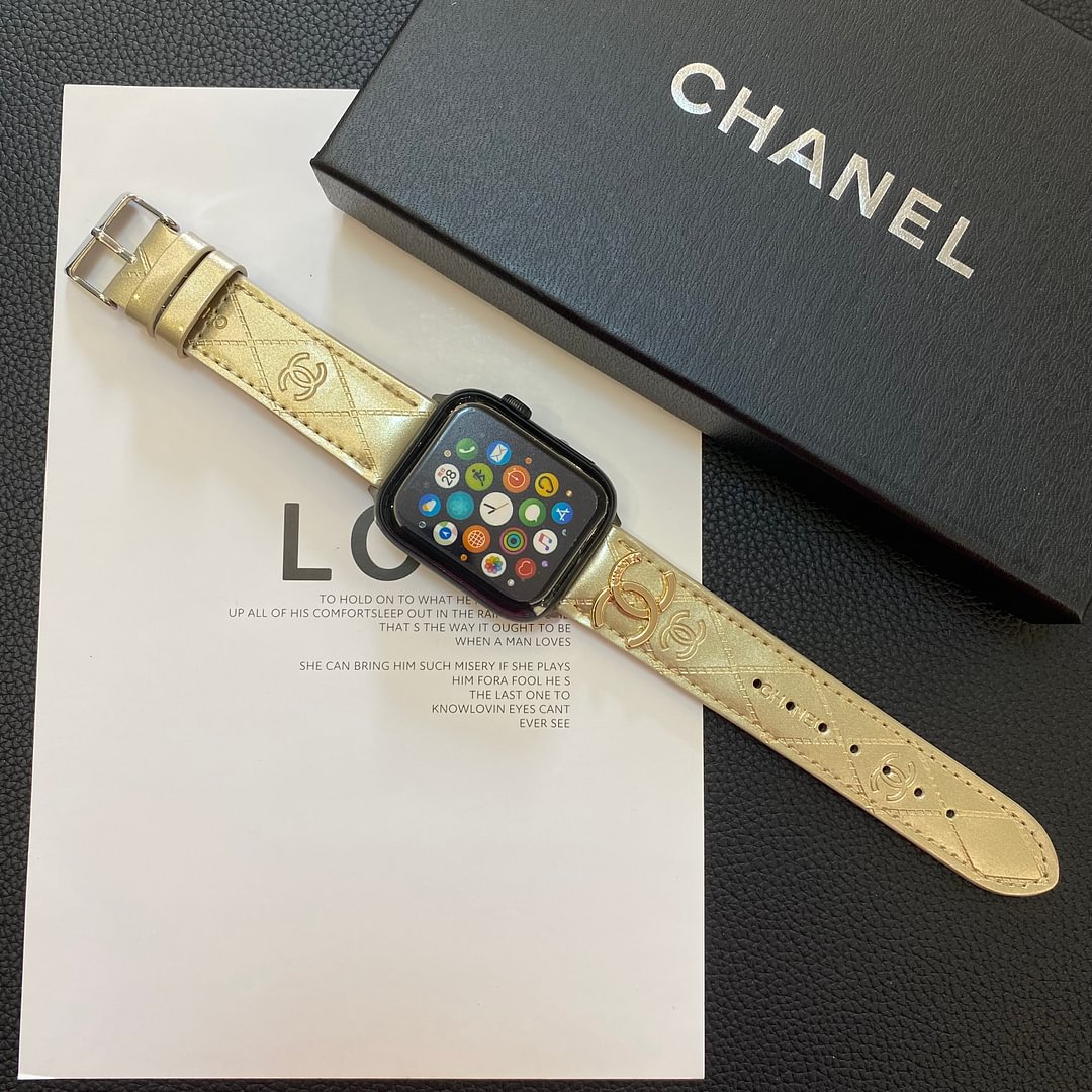Tali Jam Tangan Apple Kulit Mengkilap dengan Logo Logam Mewah