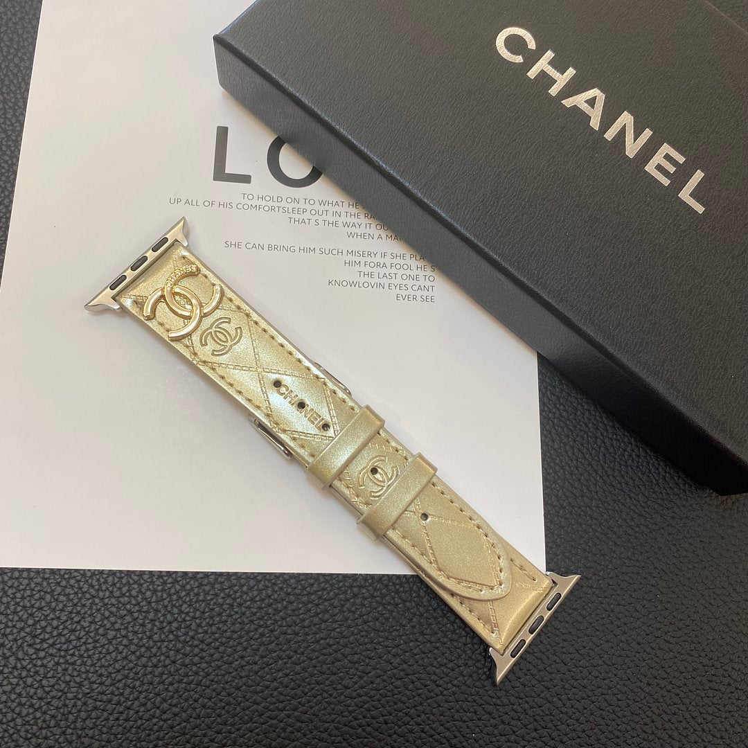 Tali Jam Tangan Apple Kulit Mengkilap dengan Logo Logam Mewah