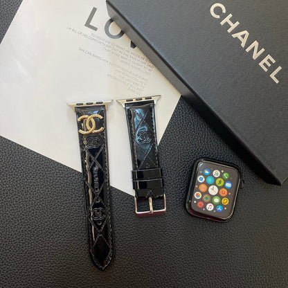 Tali Jam Tangan Apple Kulit Mengkilap dengan Logo Logam Mewah