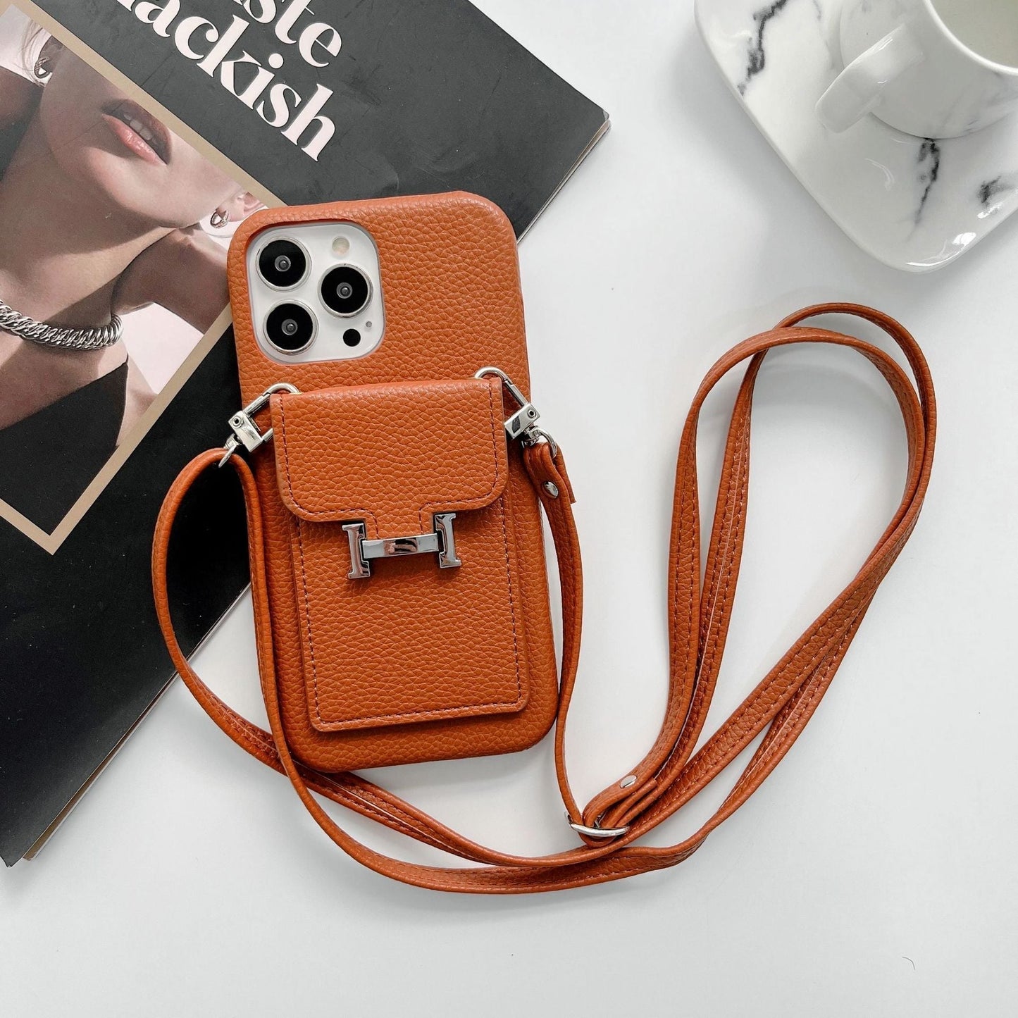 H Card Holder Leather Chain iPhone Case