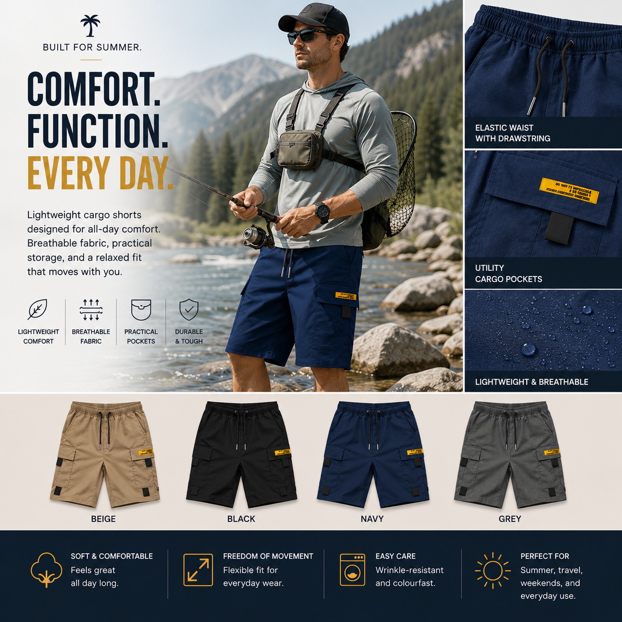 Norman - Casual Multi-Pocket Cargo Shorts | By Julian & Claire Toronto