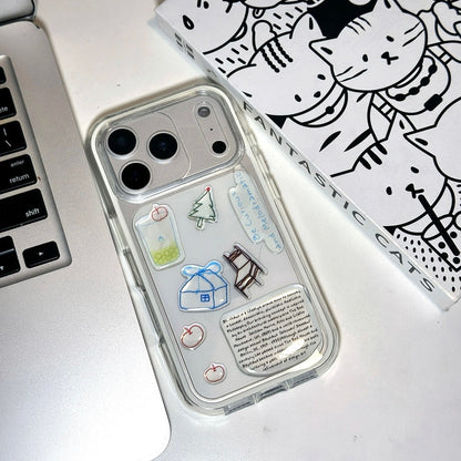 Transparent color-blocking border phone case + DIY jelly gel stickers (Reusable)