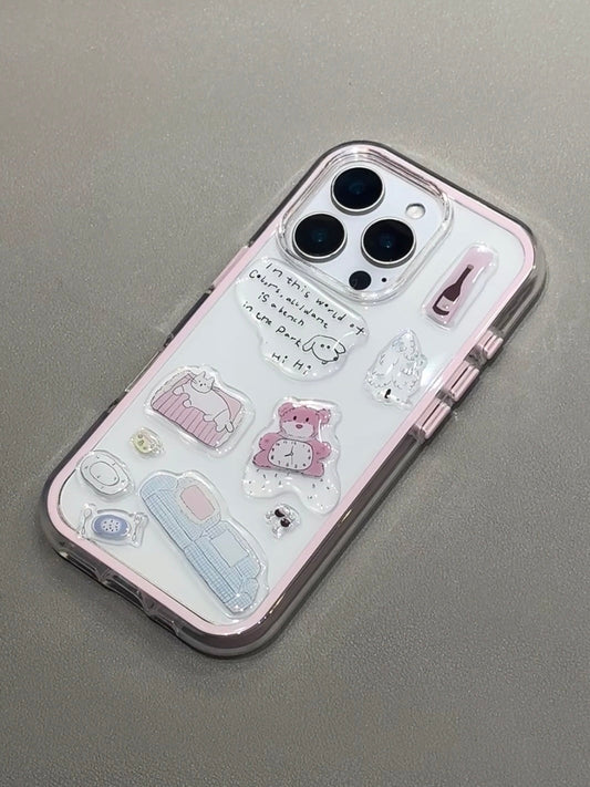 Transparent color-blocking border phone case + DIY jelly gel stickers (Reusable)