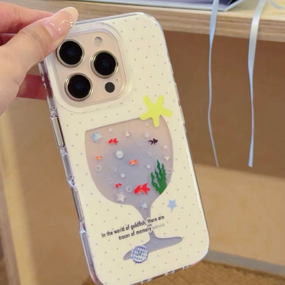Cute Wave Point Short footed Cup Blue Dyeing Fish Tank🐟🫧Phone Case (No Shipping Costs Worldwide)