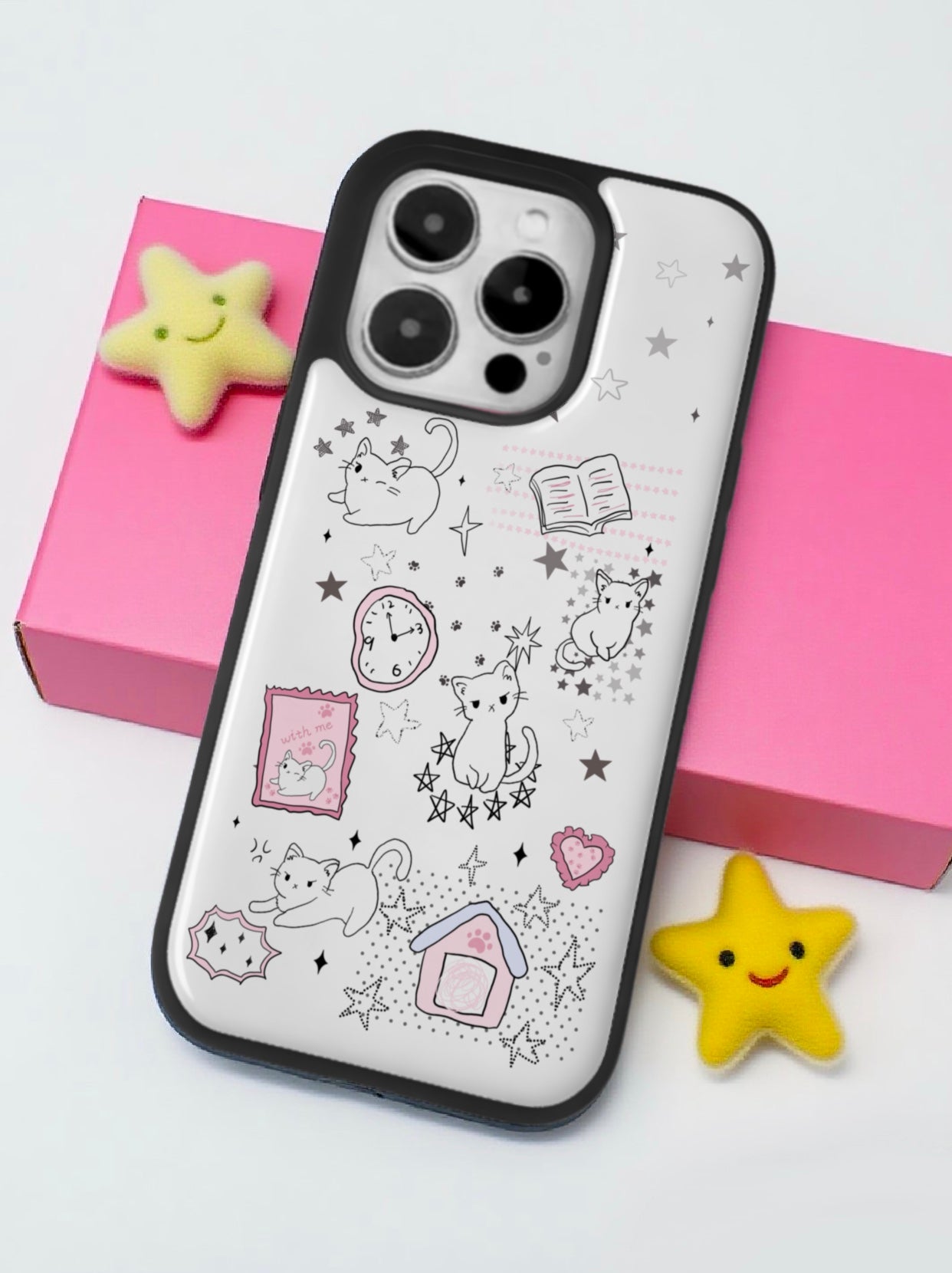🎀 line art kitten 🐈‍⬛-Handmade resin drip iphone case