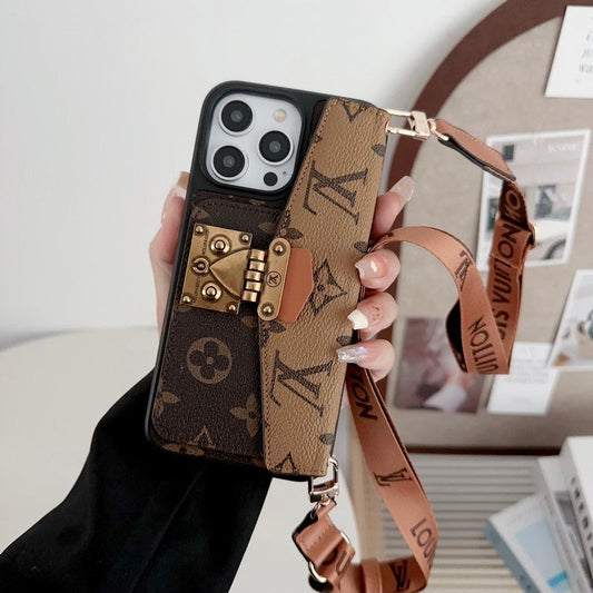 高級カードホルダーチェーン付きiPhoneケース