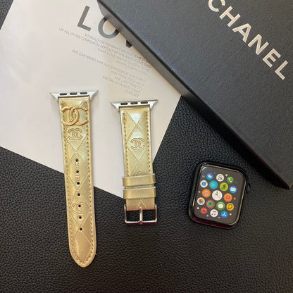 Tali Jam Tangan Apple Kulit Mengkilap dengan Logo Logam Mewah