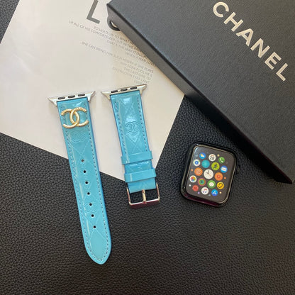 Tali Jam Tangan Apple Kulit Mengkilap dengan Logo Logam Mewah