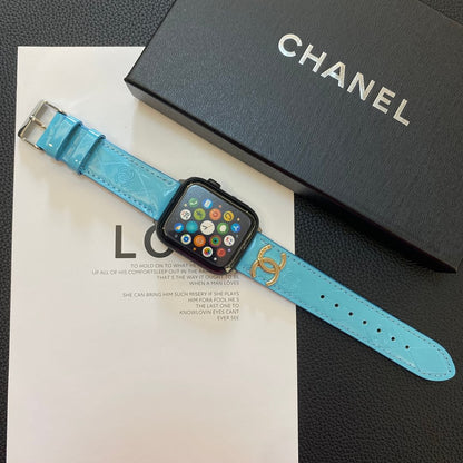 Tali Jam Tangan Apple Kulit Mengkilap dengan Logo Logam Mewah