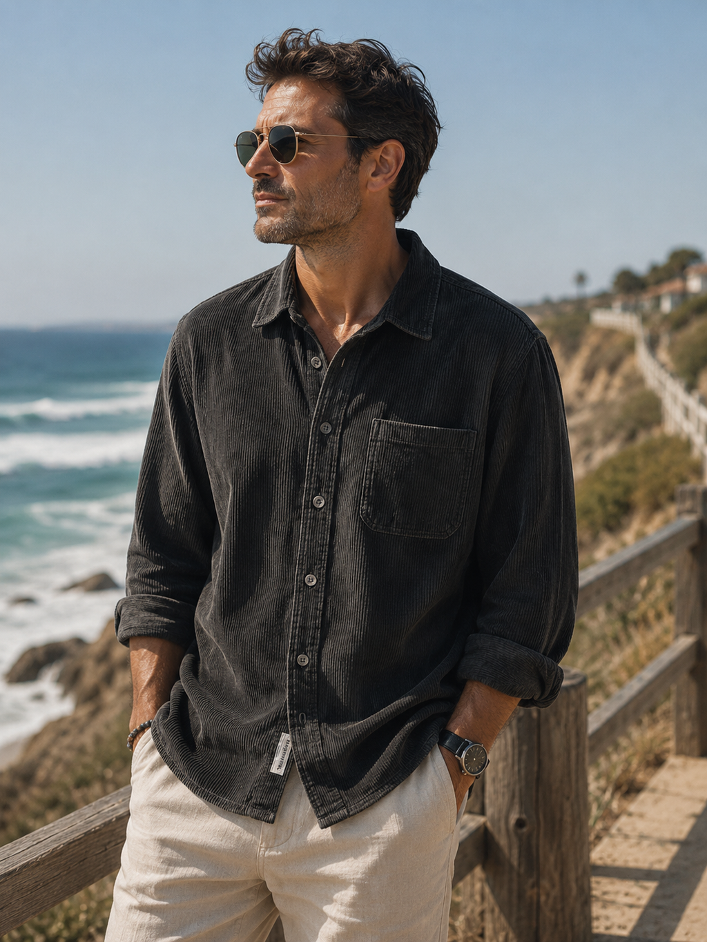 Gavin - Classic Brown Corduroy Long Sleeve Shirt | By Julian & Claire Toronto
