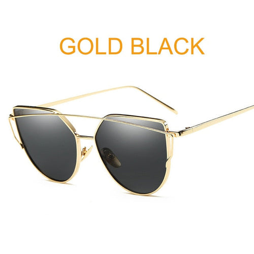 Cat Eye Vintage Brand Designer Rose Gold Mirror Sunglasses For Women Metal Reflective flat lens Sun Glasses Female oculos
