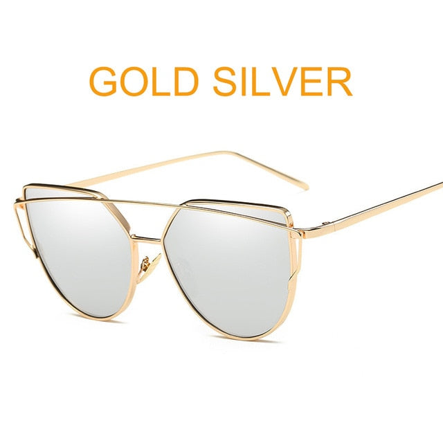 Cat Eye Vintage Brand Designer Rose Gold Mirror Sunglasses For Women Metal Reflective flat lens Sun Glasses Female oculos