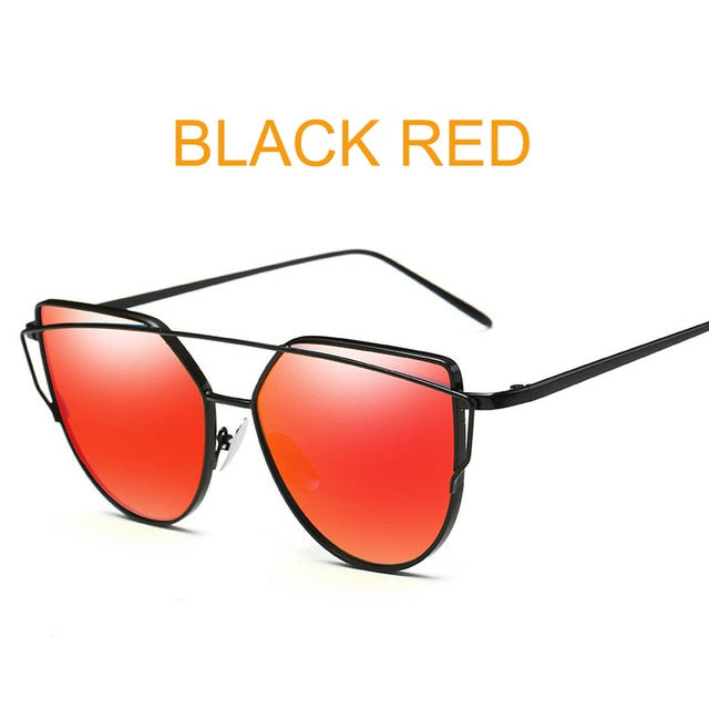 Cat Eye Vintage Brand Designer Rose Gold Mirror Sunglasses For Women Metal Reflective flat lens Sun Glasses Female oculos