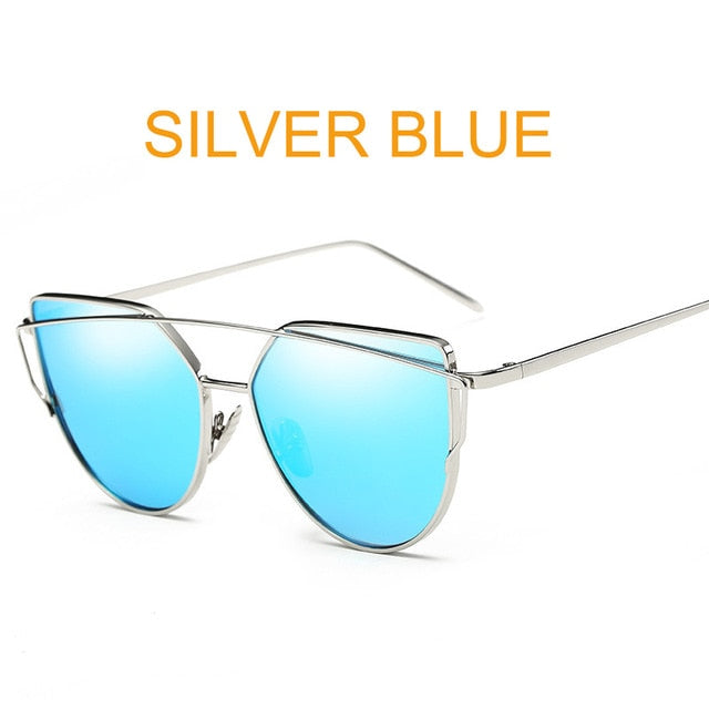 Cat Eye Vintage Brand Designer Rose Gold Mirror Sunglasses For Women Metal Reflective flat lens Sun Glasses Female oculos