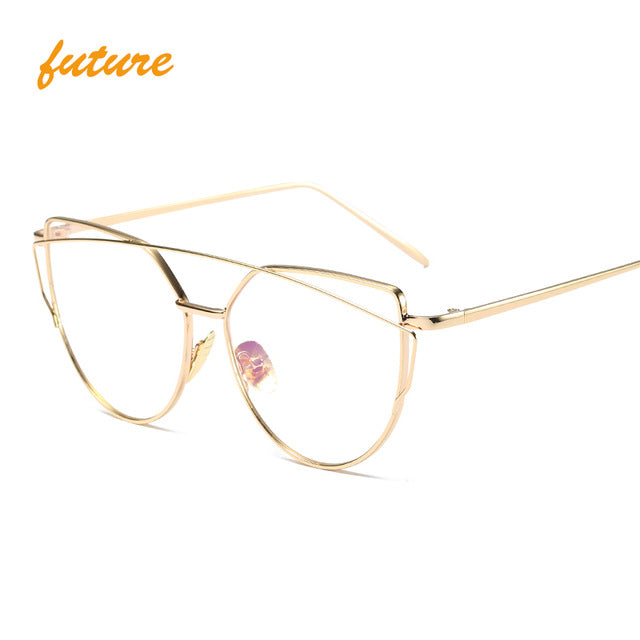 Cat Eye Vintage Brand Designer Rose Gold Mirror Sunglasses For Women Metal Reflective flat lens Sun Glasses Female oculos